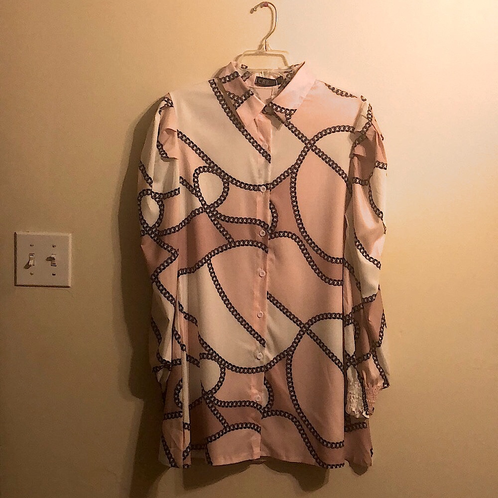 CBR Color Block Chain Print Button Shirt